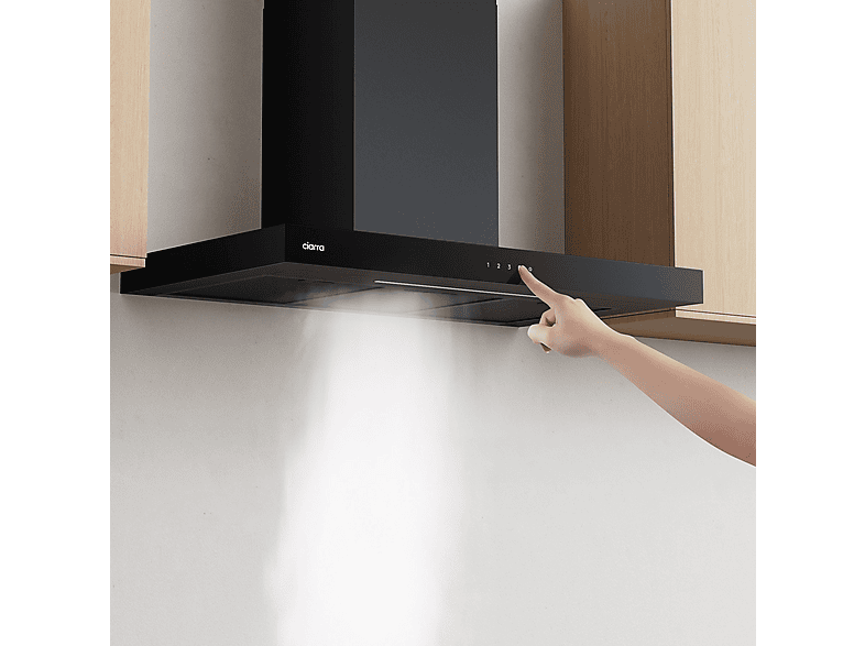 Campana Decorativa - Ciarra CBCB9102, 4 velocidades, 650 m³/h, 900 mm, Negro