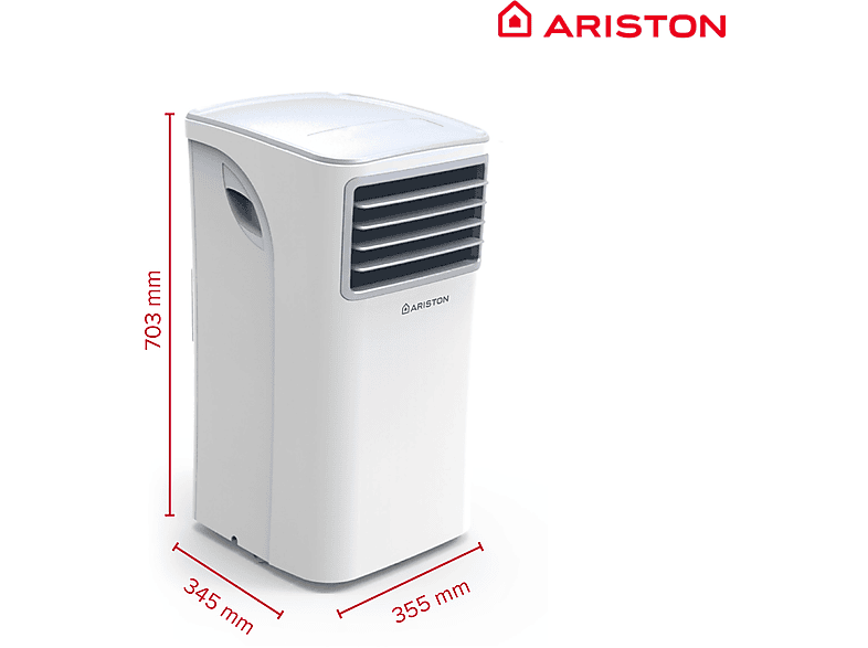 Aire acondicionado portátil - Ariston Mobis 9, 9000 fg/h, 1 velocidades, 20 m², 63 dB(A), Blanco