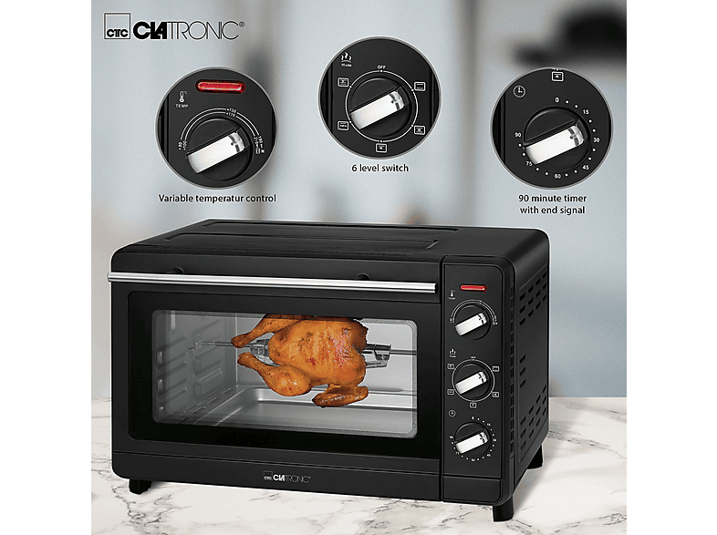 Mini horno - Clatronic MBG 3728, 1500W, 30 l, Negro