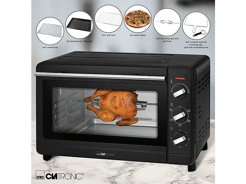 Mini horno - Clatronic MBG 3728, 1500W, 30 l, Negro