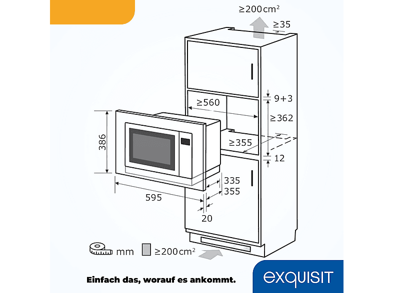 Microondas integrable - Exquisit 815345001, 1450 W, 10 potencia, 25 l, Inox