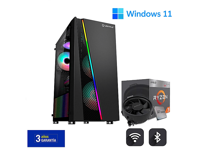 PC Gaming - Joybe Computers Gamer Avanzado AMD RYZEN 3, AMD Ryzen 3 3200G, 16 GB RAM, 256 GB SSD, Radeon™ RX Vega 8, Windows 11 Pro, Negro