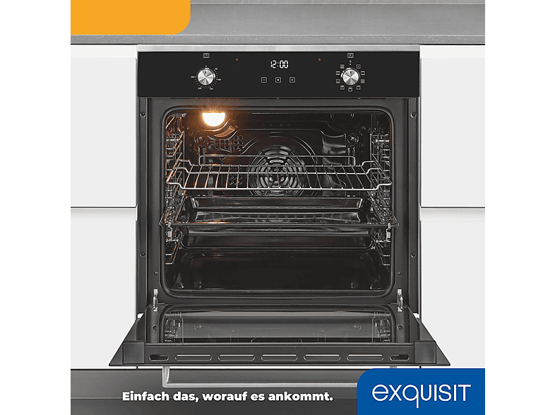 Horno multifunción - Exquisit EBE 76-7-H-020, Integrable, 76 l, 59,5 cm, Inox + Negro