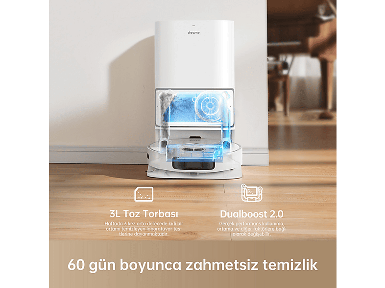 Robot aspirador - Dreame L10 Ultra, 250 W, Potencia de succión 5,3 kPa, Depósito 0,35 l, Autonomía 150 min, Blanco