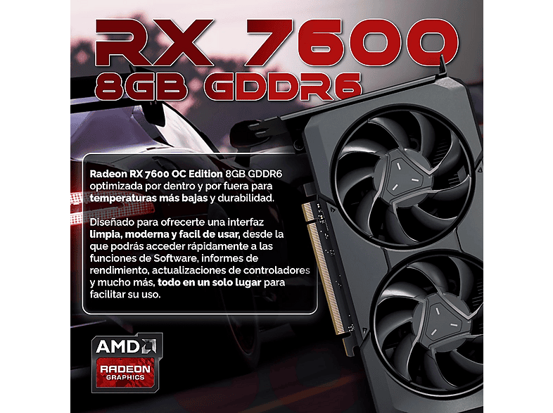 PC Gaming - PC Racing RYZEN 7 ORDENADOR SOBREMESA, AMD Ryzen™ 7 5700G, 32 GB RAM, 1 TB SSD, Radeon™ RX 7600, Windows 11 Pro, Negro