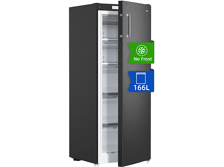 Congelador vertical - Chiq FSD166NE4E, 166 L, No Frost, Multi-Air-Flox, 5 Cajones, 1443 mm, Color Inox Oscuro