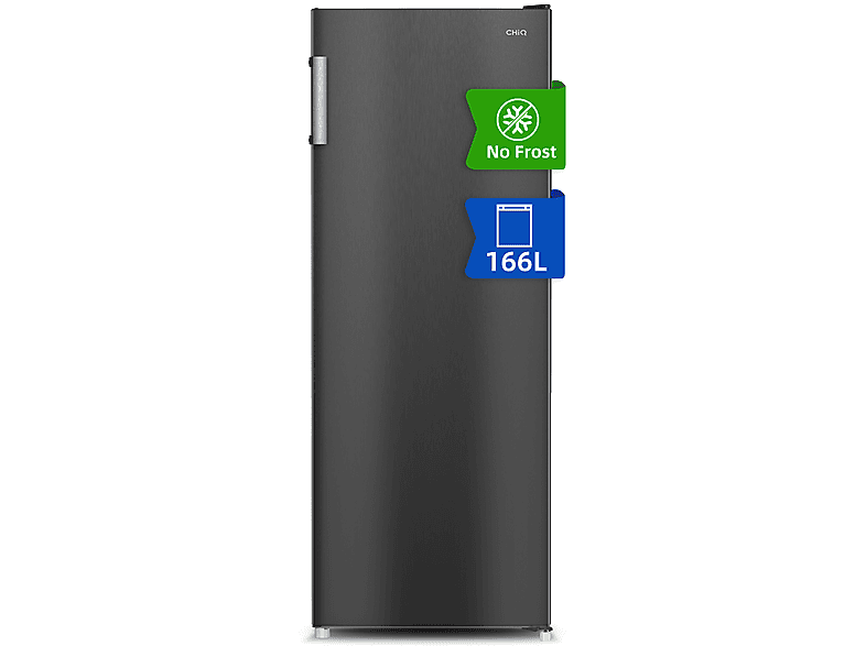 Congelador vertical - Chiq FSD166NE4E, 166 L, No Frost, Multi-Air-Flox, 5 Cajones, 1443 mm, Color Inox Oscuro