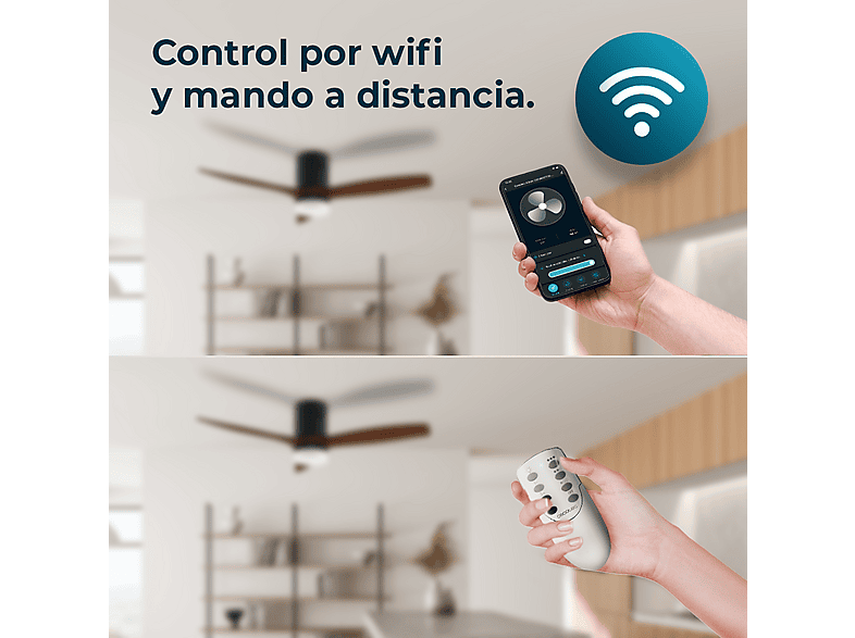 Ventilador de techo - Cecotec 8239 ENERGYSILENCE AERO 5600 BLACK AQUA CONNECTED, 40 W, 6 velocidades