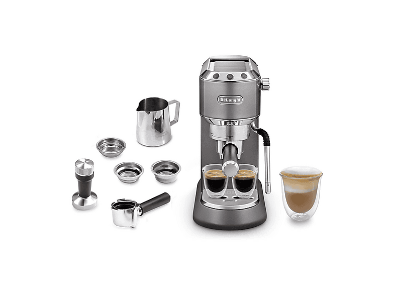 Cafetera express - Delonghi DEDICA ARTE EC885.GY, 15 bar, 1350 W, 2 tazas, Inox