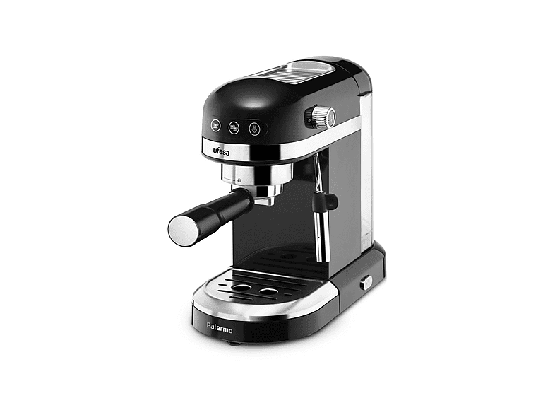 Cafetera express - Ufesa PALERMO BLACK 1350W, 20 BAR, SISTEMA DE CALENTAMIE, 1500 W, 2 tazas, Negro
