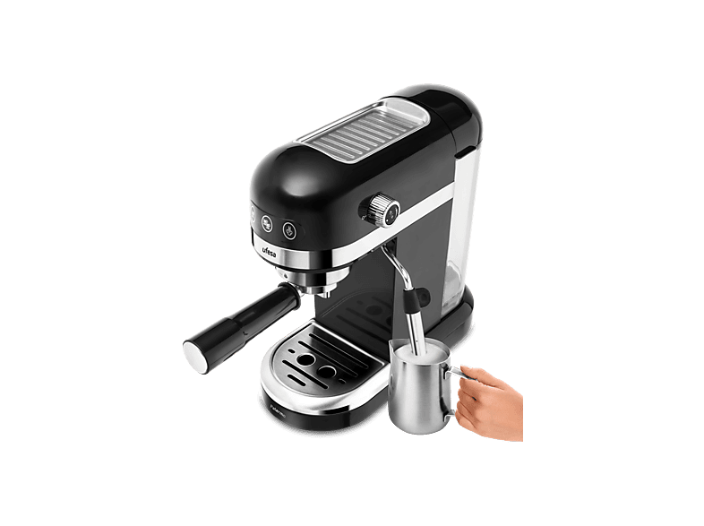 Cafetera express - Ufesa PALERMO BLACK 1350W, 20 BAR, SISTEMA DE CALENTAMIE, 1500 W, 2 tazas, Negro