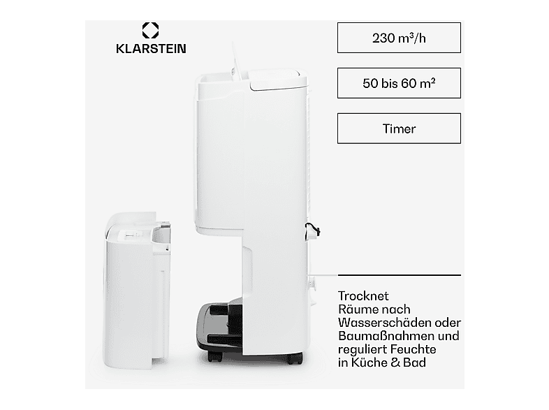 Deshumidificador - Klarstein DryFy Connect 30, 5 l, 30 m², Blanco