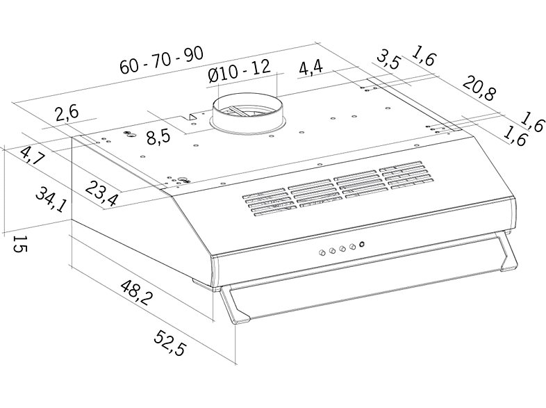 Campana convencional - Mepamsa 110.0150.995 Modena 60, 3 Velocidades, 400 m³/h, 60 cm, Inox
