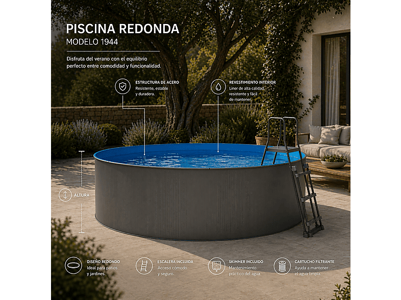 Piscina elevada - Swim & Fun Sin obra redonda antracita 460 x 120 cm