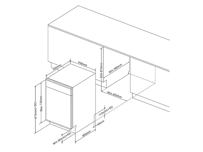 Lavavajillas integrable 45 cm - Midea MID45S120-ES, 10 servicios, 4 programas, 44,8 cm, Sin panelar