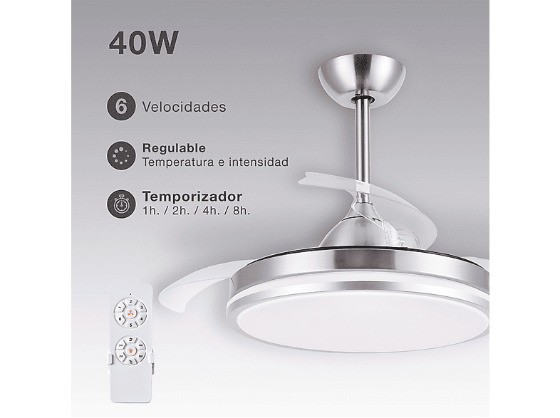 Ventilador de Techo - Gsc 300005024, 40 W, 6 velocidades, Aspas retráctiles, Níquel