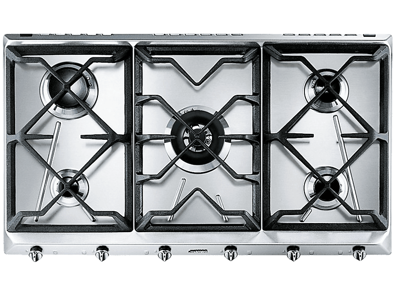 Encimera - Smeg SRV596GH5, Gas Natural, 6 quemadores, Inox