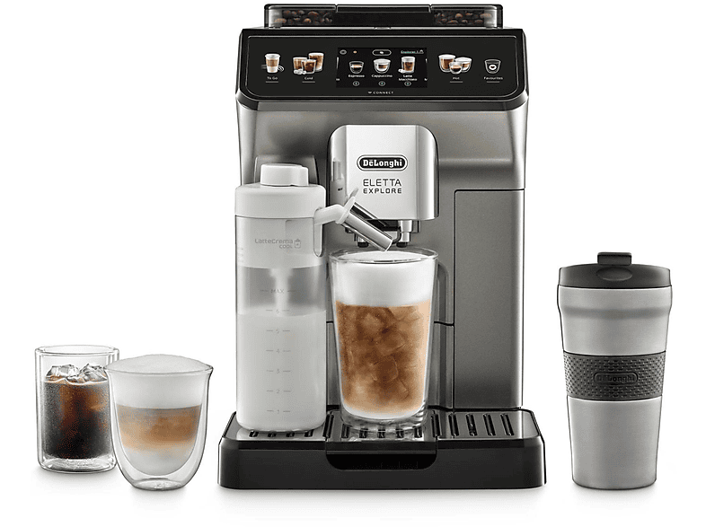 Cafetera express - Delonghi ECAM 450.86.T, 19 bar, 1450 W, 0,7 l, 6 tazas, Inox + Preto