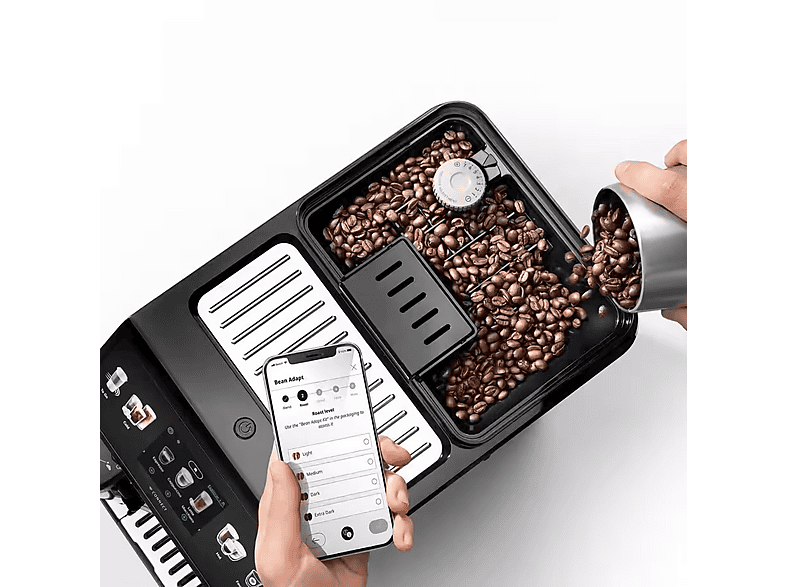 Cafetera express - Delonghi ECAM 450.86.T, 19 bar, 1450 W, 0,7 l, 6 tazas, Inox + Preto