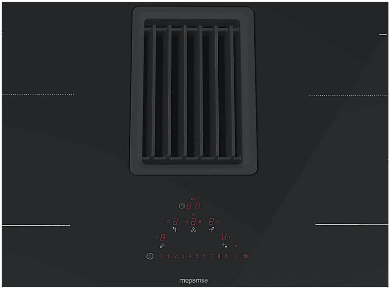 Placa inducción con campana integrada - Mepamsa 340.0691.846 INDU PRO, 7.4 kW, 9 velocidades, Escape/Convección cambiable, Negro