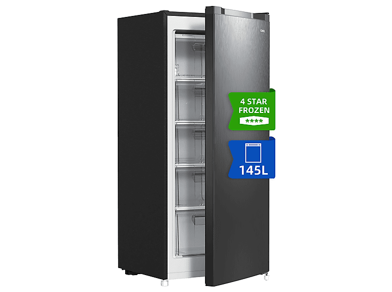 Congelador vertical - Chiq FSD160D4E, 145 l, 1259 mm, Color Metalico Cepillado Oscuro