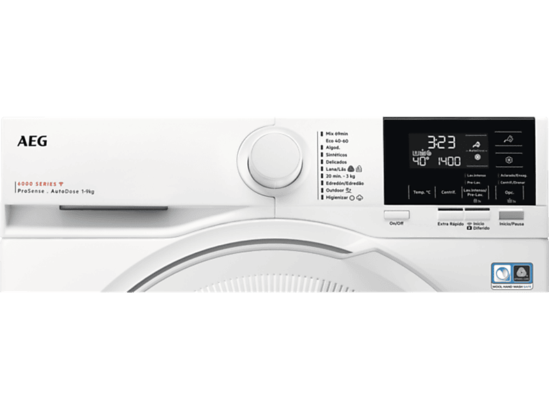 Lavadora carga frontal - AEG LFR6194O2Q, 9 kg, 1,400 rpm, 10 programas, Blanco