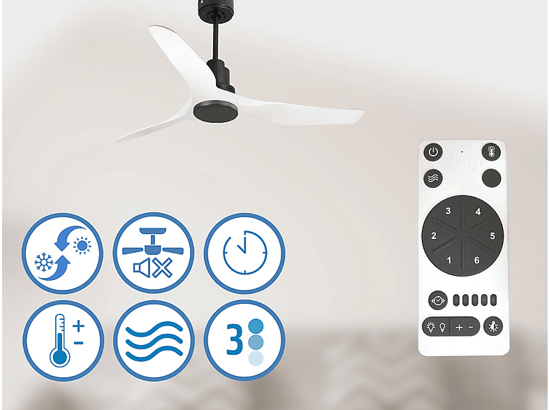 Ventilador de techo - Purline ThassosD127C0464566, 6 velocidades, Negro
