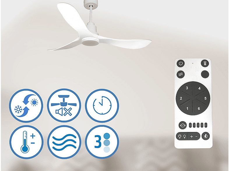 Ventilador de techo - Purline TongaD132C04LED64451, 18 W, 6 velocidades, Blanco