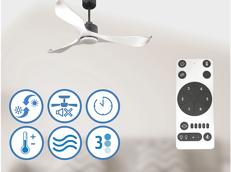 Ventilador de techo - Purline VirginD132C03LED65248, 18 W, 6 velocidades, Negro