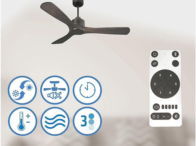 Ventilador de techo - Purline MoyoD132C0365204, 6 velocidades, Negro