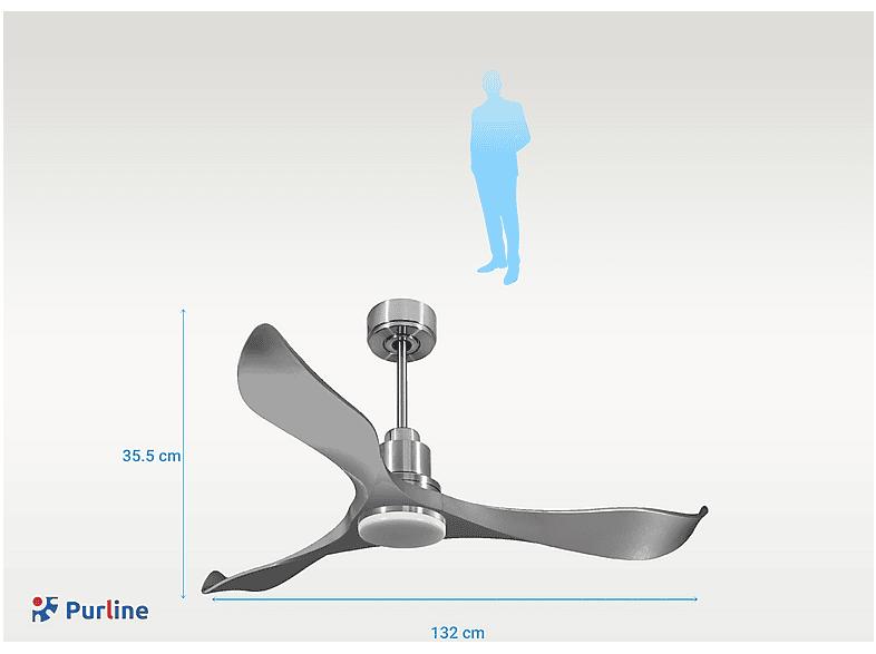 Ventilador de techo - Purline TrawanganD132C04LED64531, 18 W, 6 velocidades, Plata