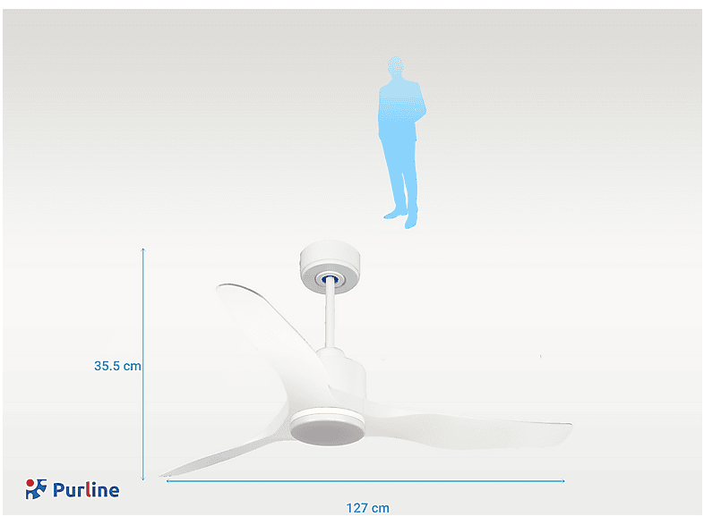 Ventilador de techo - Purline ThassosD127C03LED67773, 18 W, 6 velocidades, Blanco