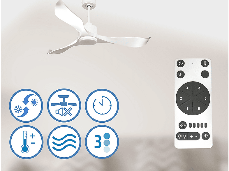 Ventilador de techo - Purline VirginD132C03LED64932, 18 W, 6 velocidades, Blanco