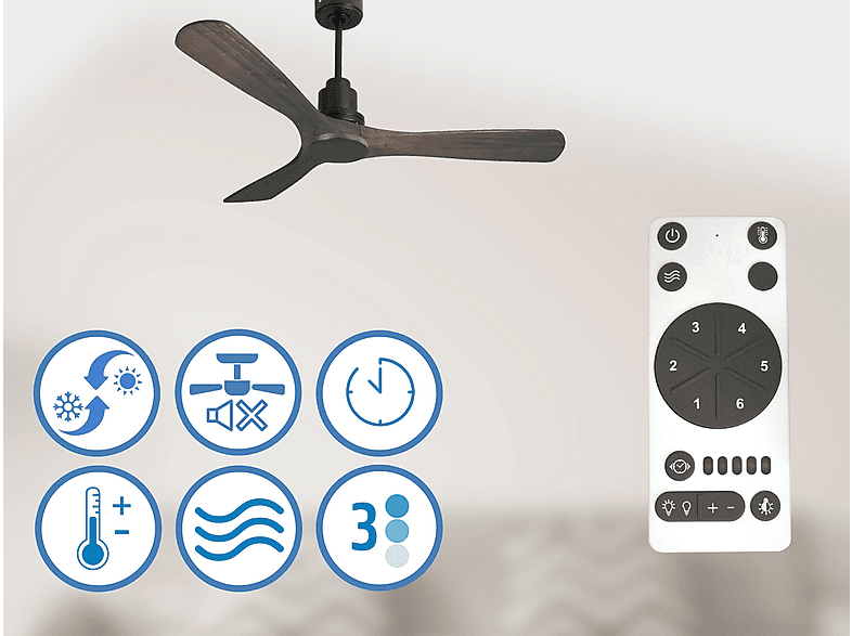 Ventilador de techo - Purline MoyoD132C0464578, 6 velocidades, Negro
