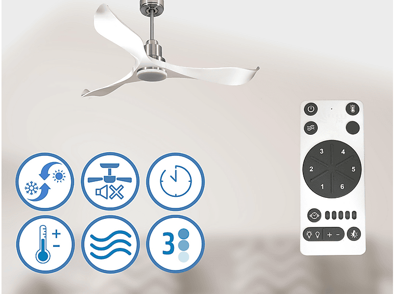 Ventilador de techo - Purline VirginD132C04LED67069, 18 W, 6 velocidades, Plata