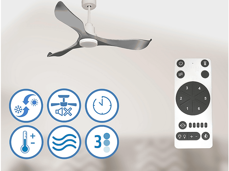 Ventilador de techo - Purline TrawanganD132C04LED66825, 18 W, 6 velocidades, Blanco