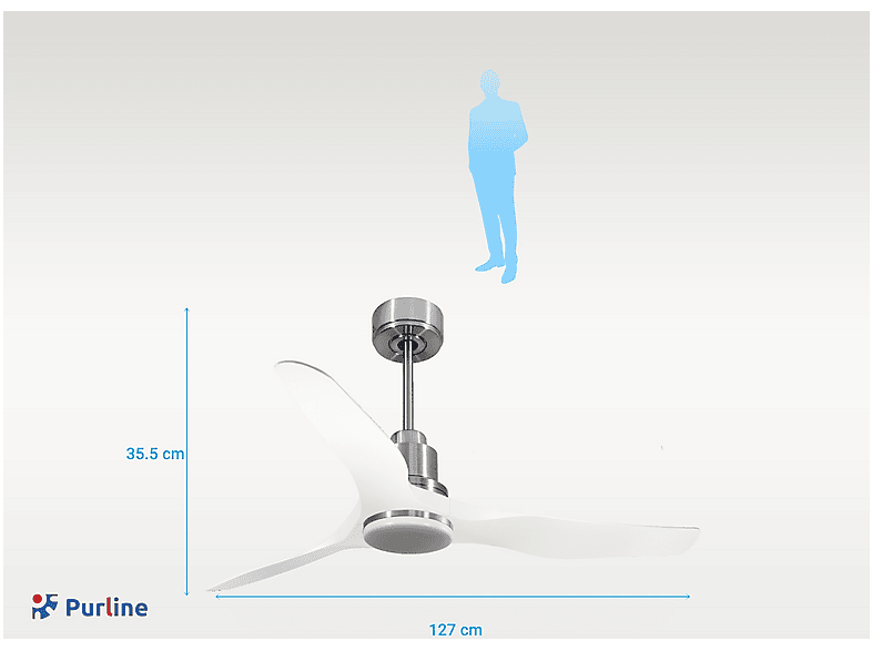 Ventilador de techo - Purline ThassosD127C04LED67086, 18 W, 6 velocidades, Plata