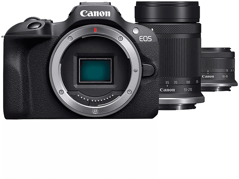 Cámara EVIL - Canon EOS R100/RF-S 18-45MMIS STM + RF-S 55-210MMF5-7.1, 24,1 megapixel, CMOS, 4K 3840p, Negro