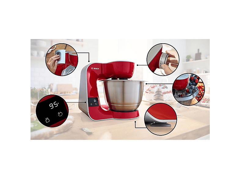 Robot de cocina - Bosch MUM5X720, 1000 W, 3,9 l, Rojo