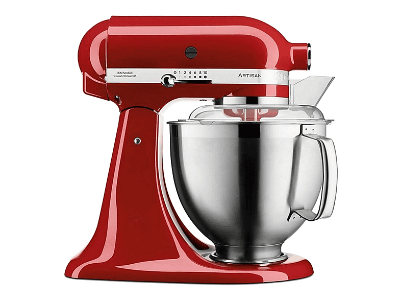 Robot de cocina - KitchenAid 5KSM185PSEER, 300 W, 4,8 l, rojo