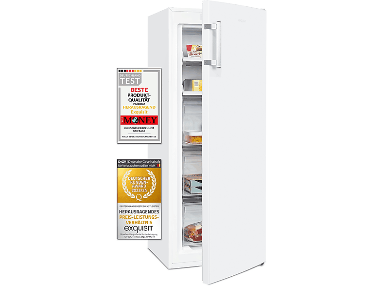 Congelador vertical - Exquisit GS231-NF-H-040C, 1430 mm, Blanco, Entrega en Domicilio
