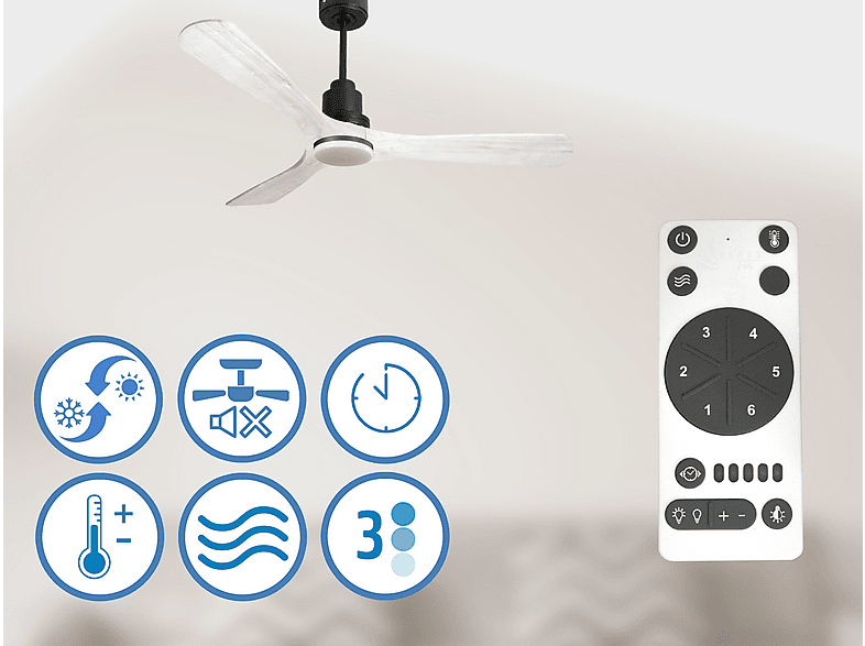 Ventilador de techo - Purline NusaD132C04LED64642, 18 W, 6 velocidades, Negro