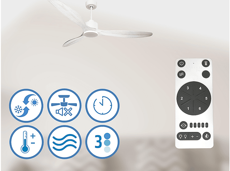 Ventilador de techo - Purline SalD166C0364885, 6 velocidades, Blanco