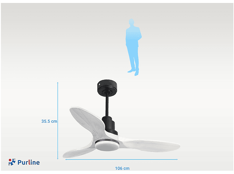 Ventilador de techo - Purline LimaD106C04LED64628, 18 W, 6 velocidades, Negro
