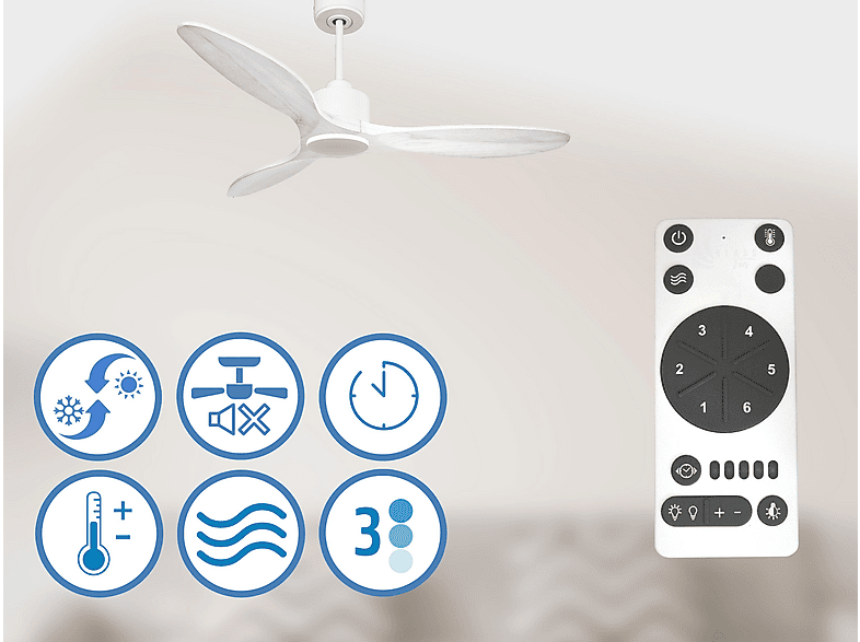 Ventilador de techo - Purline SantoriniD132C0367703, 6 velocidades, Blanco