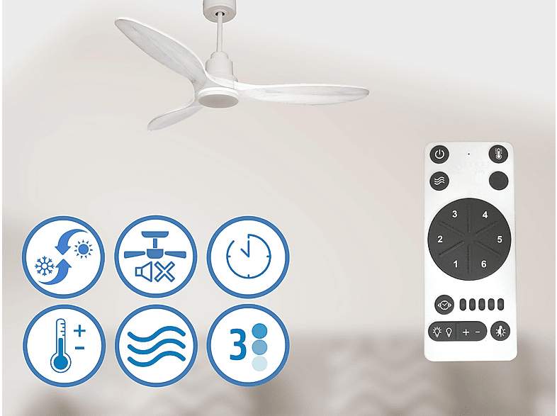 Ventilador de techo - Purline SantoriniD132C04LED64460, 18 W, 6 velocidades, Blanco
