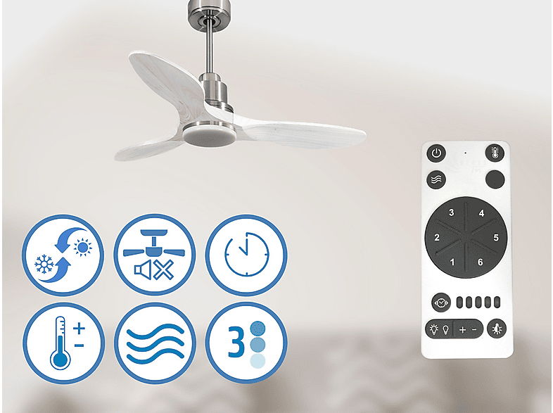Ventilador de techo - Purline LimaD106C04LED67097, 18 W, 6 velocidades, Plata