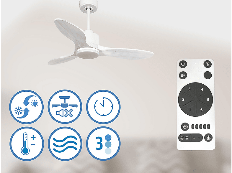 Ventilador de techo - Purline LimaD106C03LED64944, 18 W, 6 velocidades, Blanco