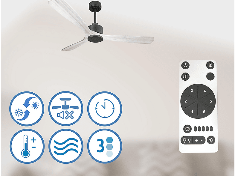 Ventilador de techo - Purline MadeiraD166C0365211, 6 velocidades, Negro