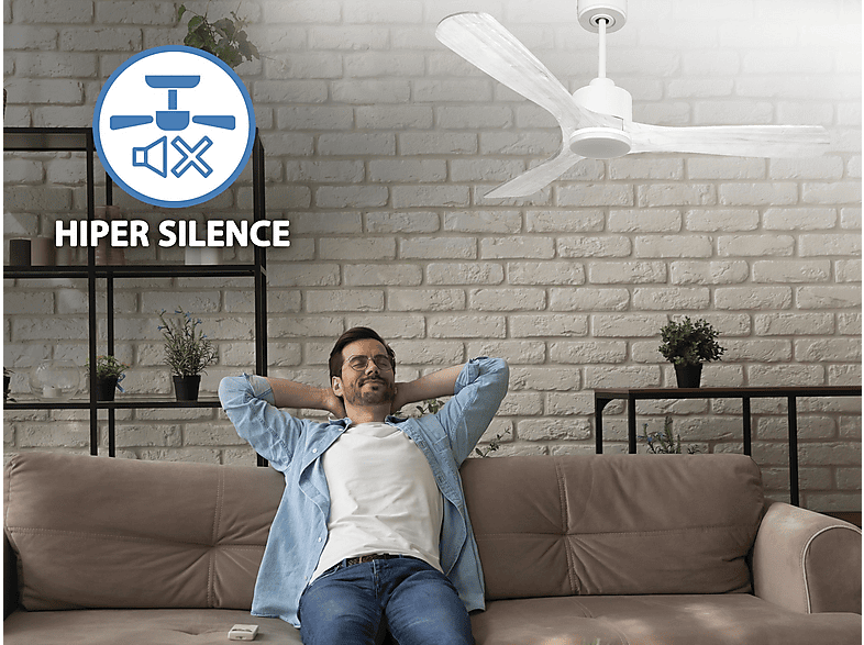 Ventilador de techo - Purline NusaD132C03LED64958, 18 W, 6 velocidades, Blanco